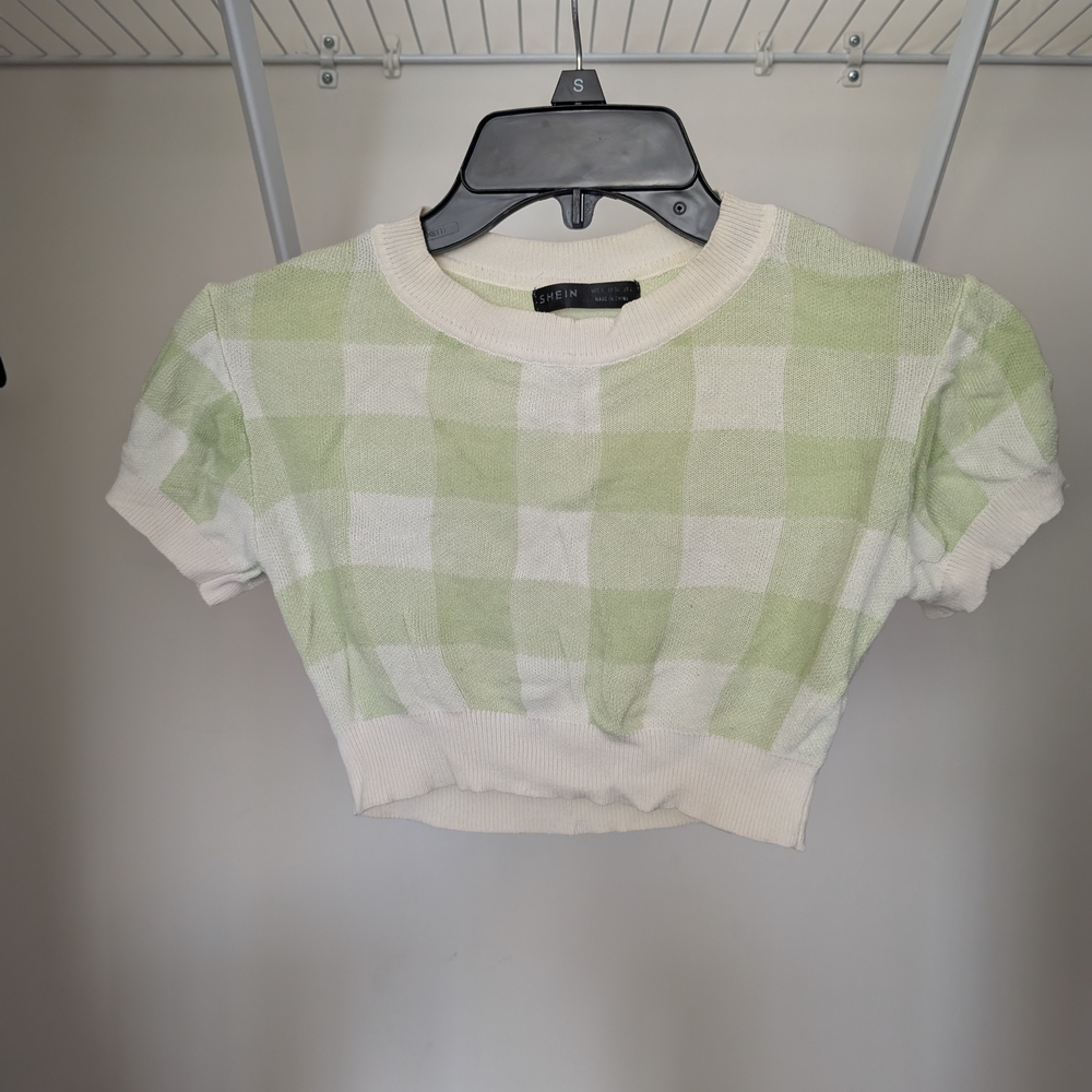 SHEIN Mint and White Plaid Crop Top